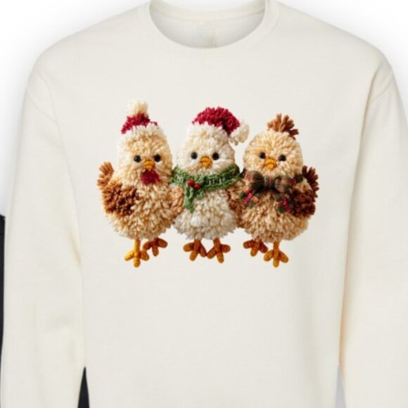 Plus Size Latch Hook Fluffy Chickens Graphic Sweatshirt - Picture 1 of 7